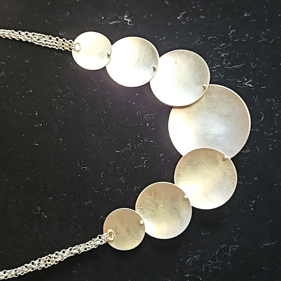 Sterling silver Estate italian silver 925 Italy brushed disc  3 chain necklace - Picture 6 of 10